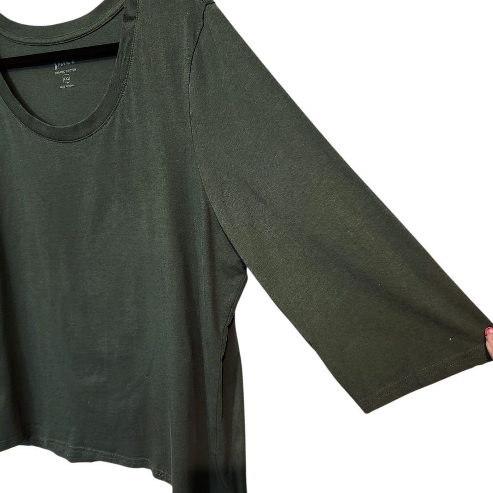 PACT 3/4 SLEEVE SCOOP NECK ORGANIC COTTON TEE GREEN SZ XXL - Picture 5 of 8